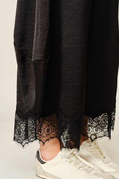 AJP6612 LACE TRIM SATIN DRAWSTRING BARREL PANTS