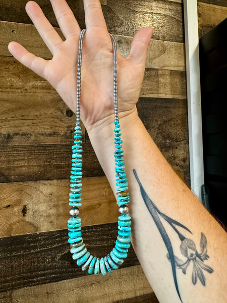 Graduated Turquoise and Sterling Silver Pearls Necklace-22"