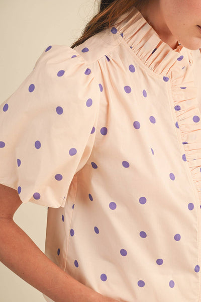 POLKA DOT RUFFLED BUTTON DOWN TOP MTP5101