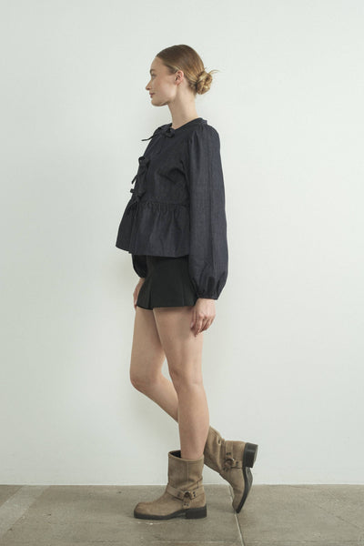 Dark Denim Bow Top