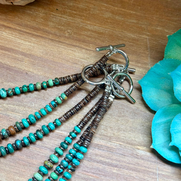 Graduated Turquoise & Brown Shell Necklace – 23"