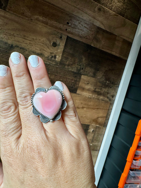 Pink Conch Heart Ring -Adjustable