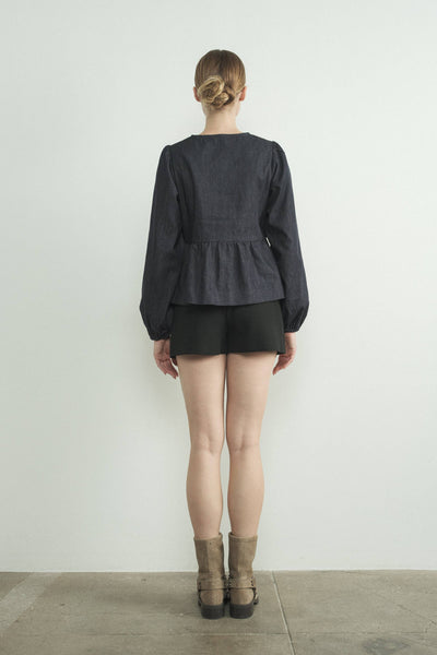 Dark Denim Bow Top
