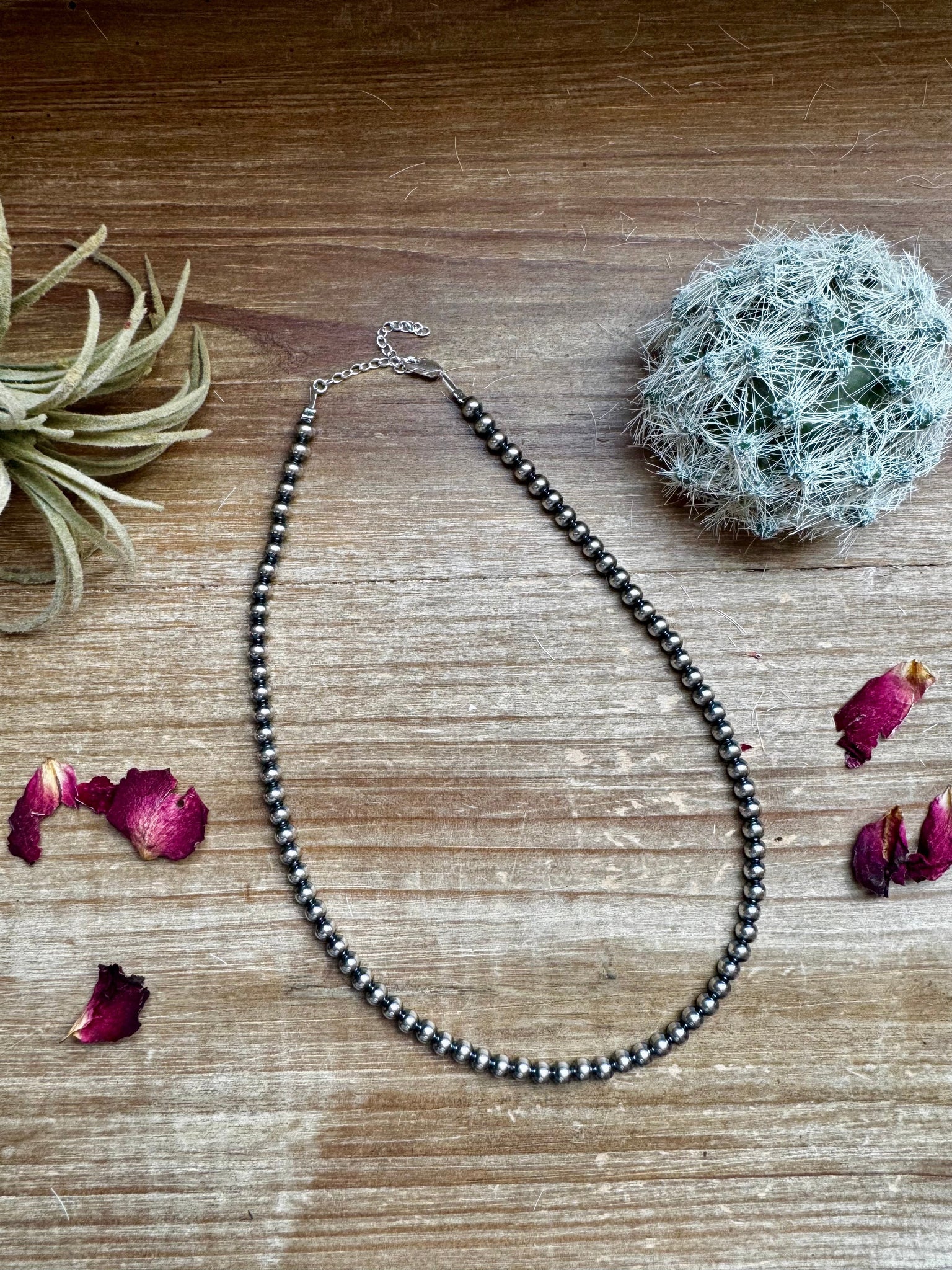 5mm Sterling Silver "Navajo Style" Pearl Necklace- Lengths 14"-32"