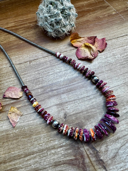 Purple Spiny Oyster and Pearl Necklace-22"