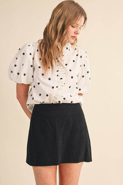 POLKA DOT RUFFLED BUTTON DOWN TOP MTP5101