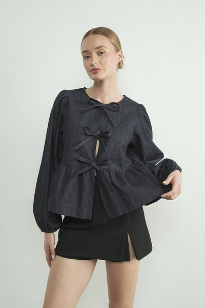 Dark Denim Bow Top