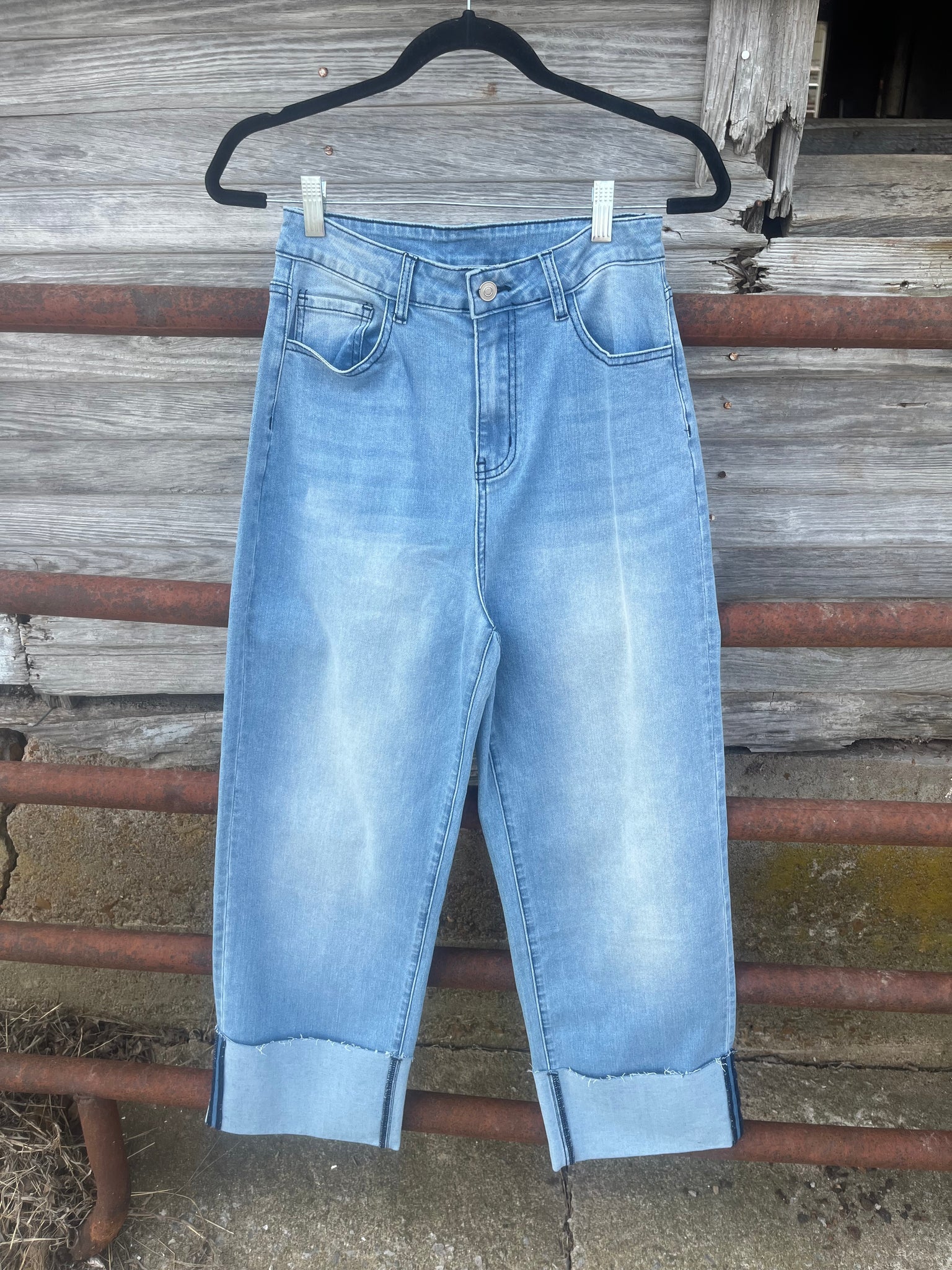 Wide Leg Boyfriend Fit Cuffed Jeans