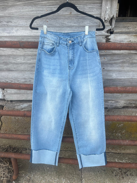 Wide Leg Boyfriend Fit Cuffed Jeans