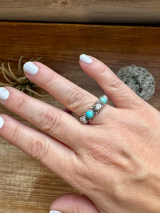 White Buffalo & Kingman Turquoise Band Ring - Size 9