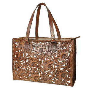 Tooled Leather Floral Tote