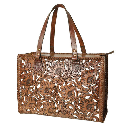 Tooled Leather Floral Tote