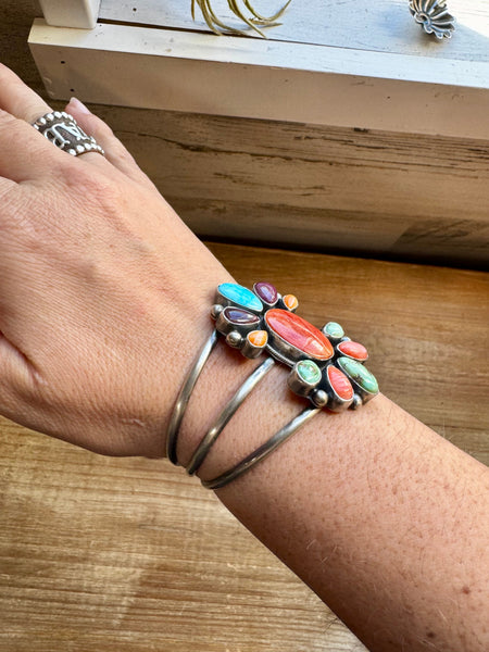 Mix Stone and Sterling Silver Cuff Bracelet