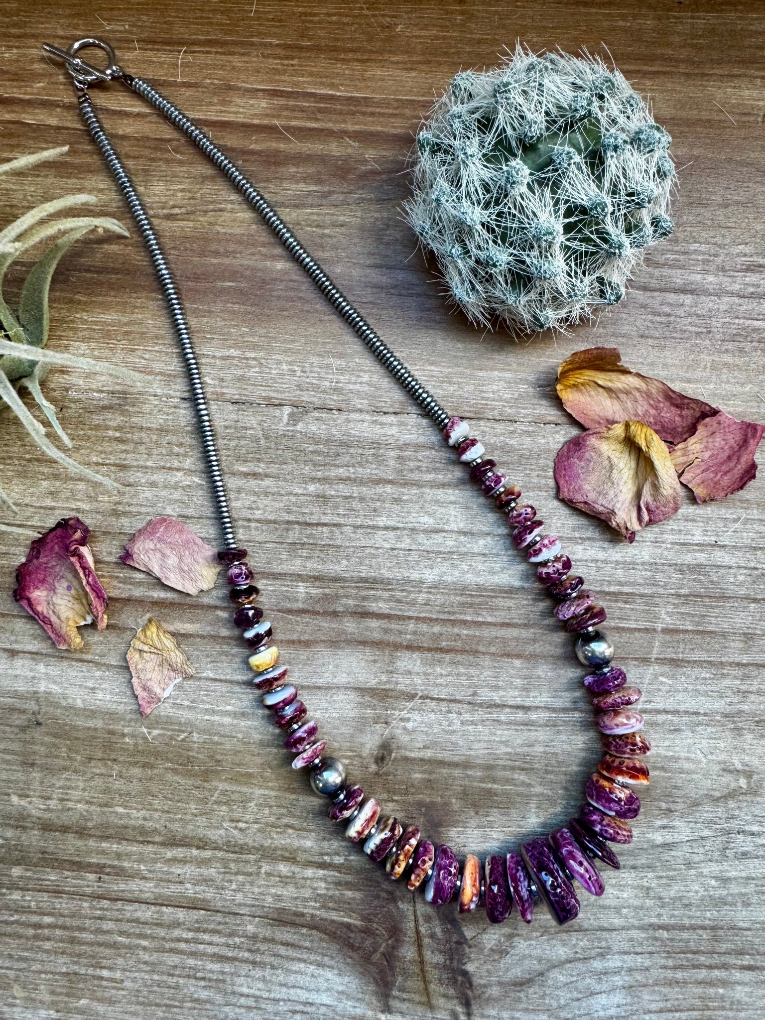Purple Spiny Oyster and Pearl Necklace-22"