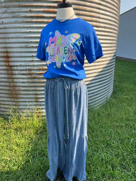MINERAL WASHED WESTERN WIDE LEG PALAZZO CHAMBRAY PANTS