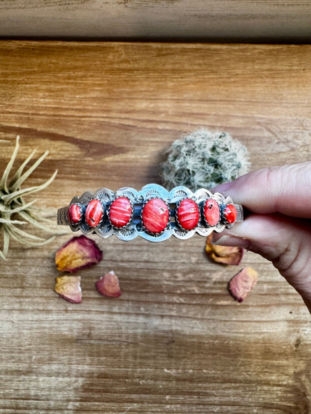 Red Spiny Oyster and Sterling Silver Cuff Bracelet