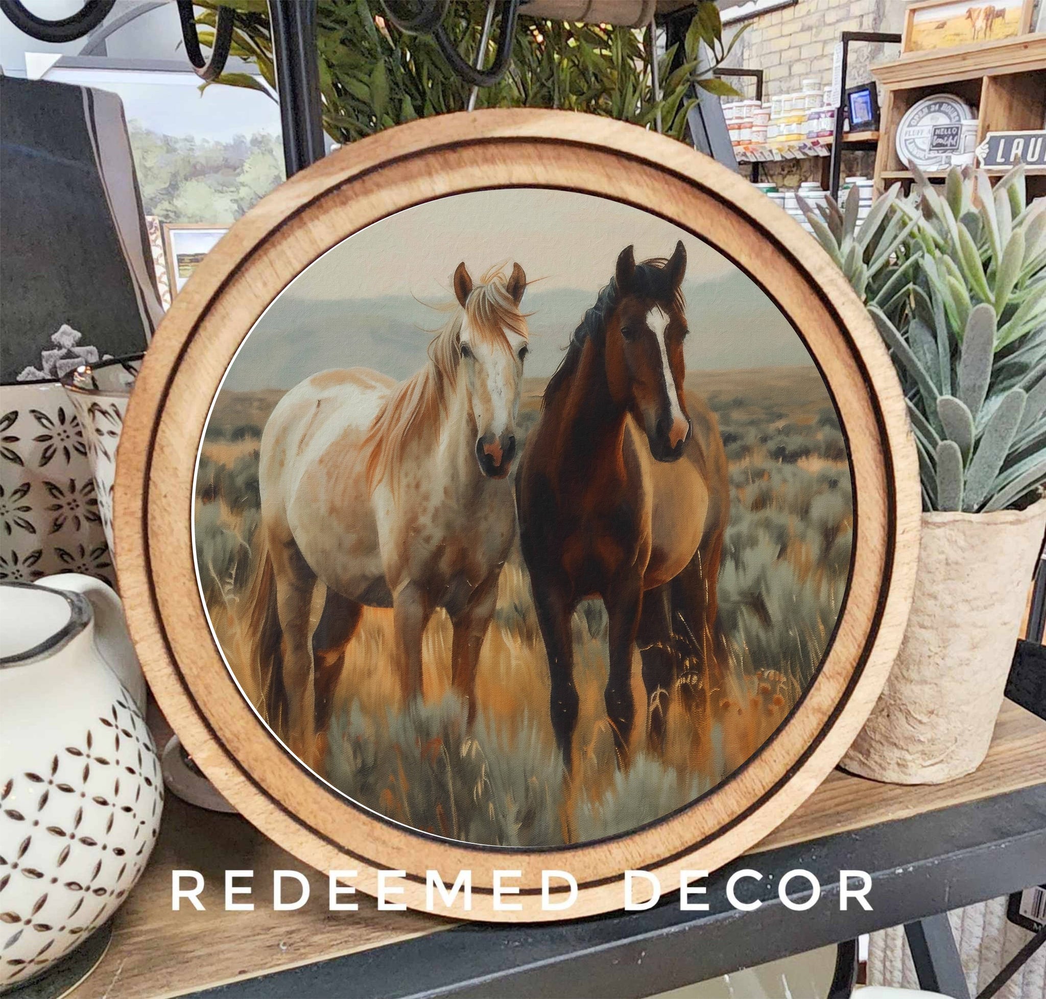 8" Round Two Horses Art