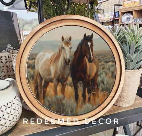 8" Round Two Horses Art