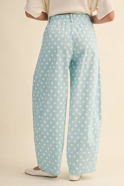 POLKA DOT PLEATED BARREL PANTS MP5098: IVORY POLKA DOT / M