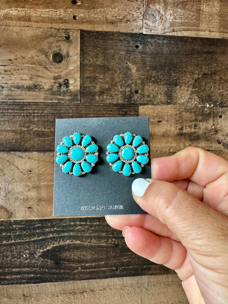 Kingman Turquoise Cluster Stud Earrings