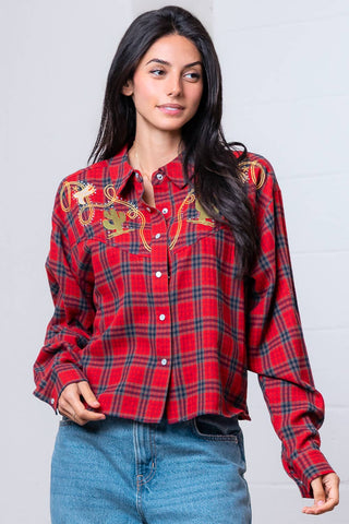 HT28809T-L/S WITH COLLAR WESTERN EMBO PLAID SHIRT