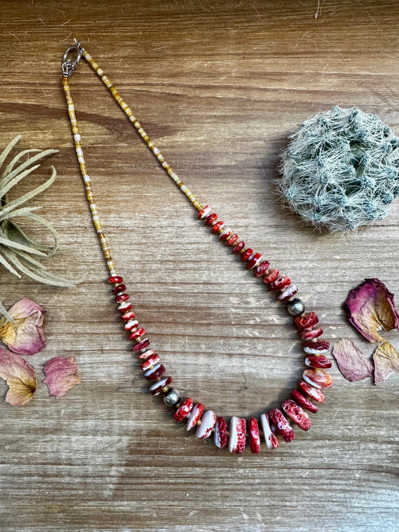 Orange Spiny Oyster and Pearl Necklace-22"
