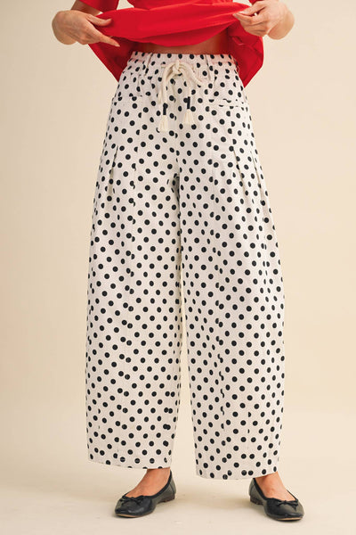 POLKA DOT PLEATED BARREL PANTS MP5098: IVORY POLKA DOT / M