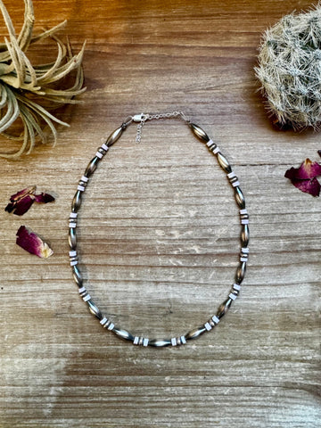 Torpedo "Navajo Style" Pearl and Pink Conch Necklace-14"