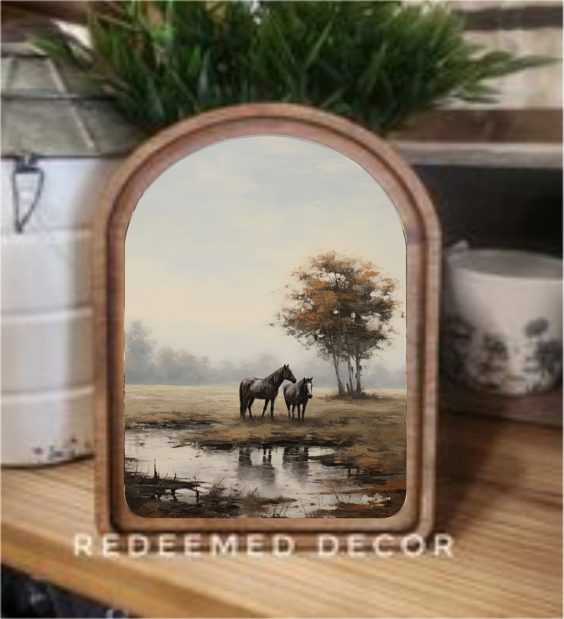 Arch Top Pasture Horses Framed Art