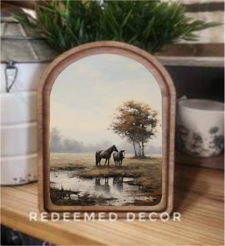 Arch Top Pasture Horses Framed Art