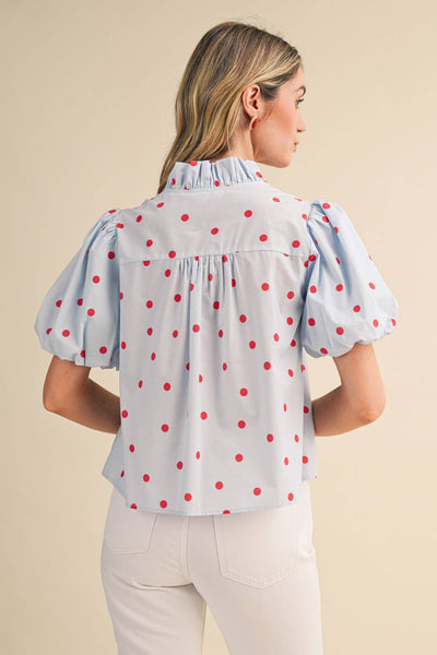 POLKA DOT RUFFLED BUTTON DOWN TOP MTP5101