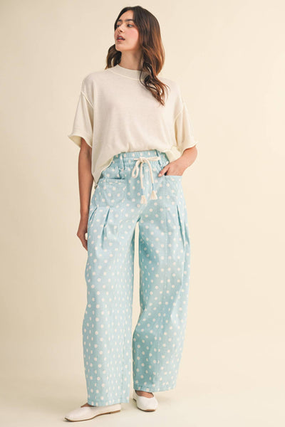 POLKA DOT PLEATED BARREL PANTS MP5098: IVORY POLKA DOT / M