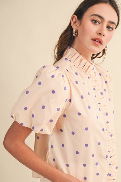 POLKA DOT RUFFLED BUTTON DOWN TOP MTP5101