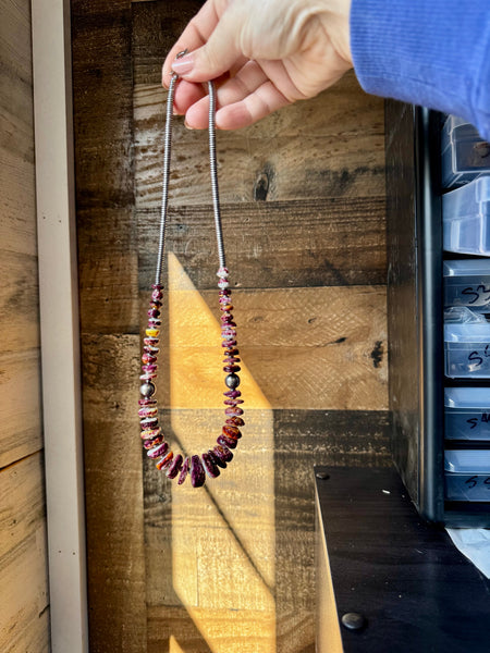 Purple Spiny Oyster and Pearl Necklace-22"