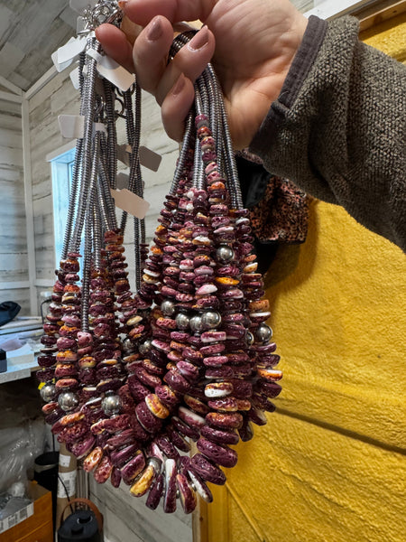 Purple Spiny Oyster and Pearl Necklace-22"