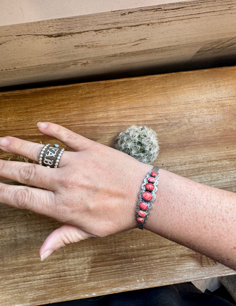 Red Spiny Oyster and Sterling Silver Cuff Bracelet