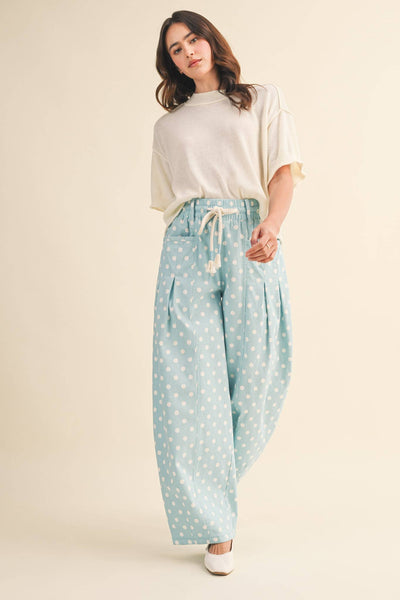 POLKA DOT PLEATED BARREL PANTS MP5098: IVORY POLKA DOT / L