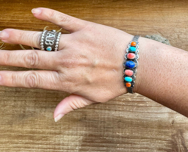 Mix Stone and Sterling Silver Cuff Bracelet