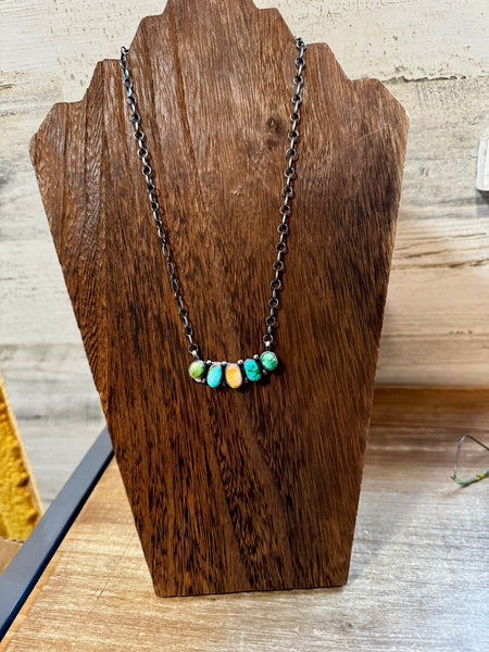 Turquoise & Spiny Oyster Bar Necklace-19"