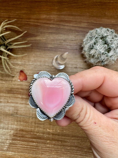 Pink Conch Heart Ring -Adjustable