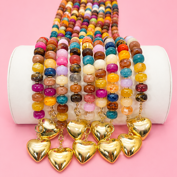 MULTI BEADED HEART CHARM TOGGLE NECKLACE | 40NK9700
