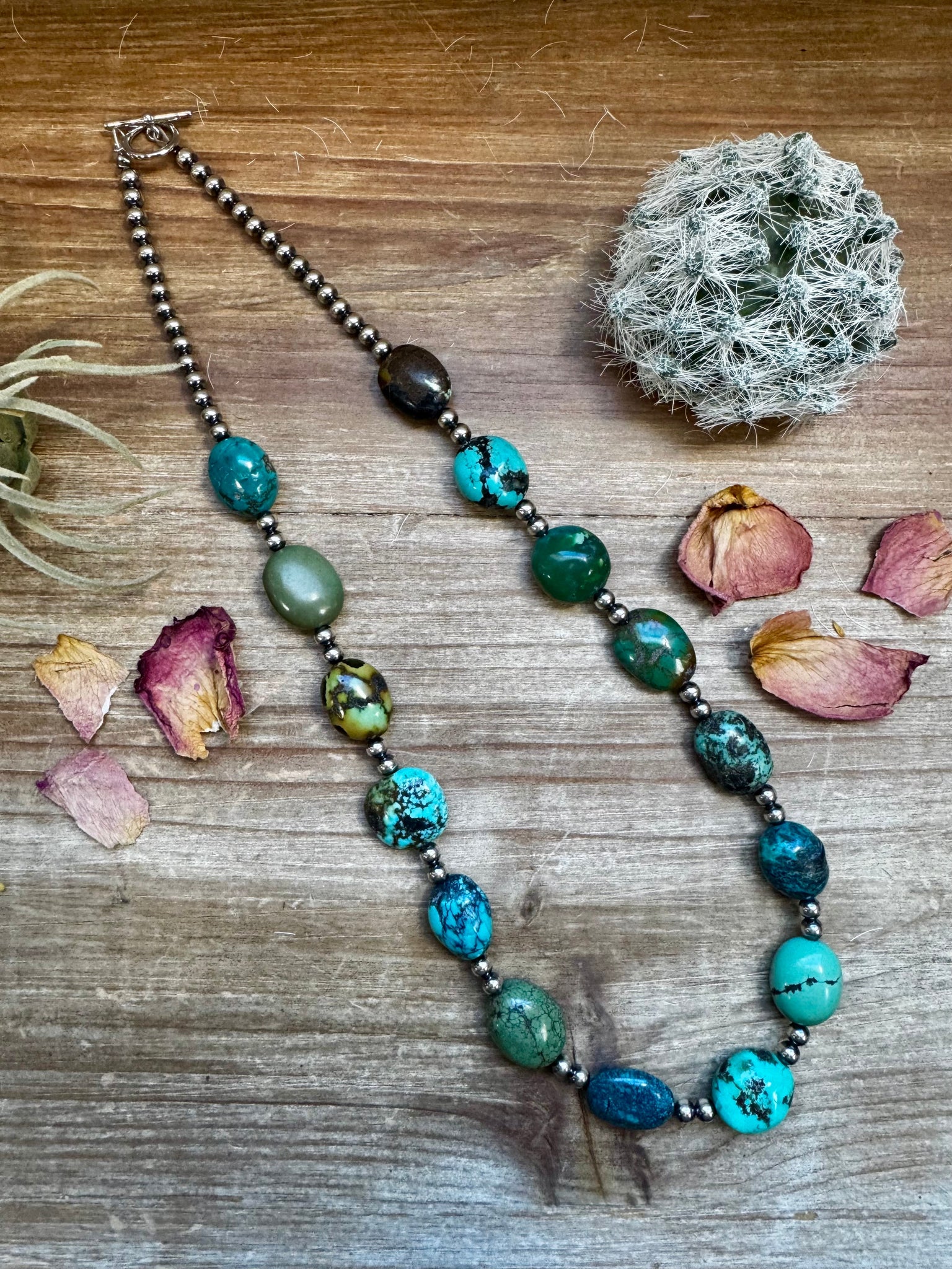 Multi-Colored Turquoise and 5mm Pearl Necklace- 23"