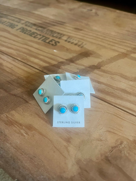 Turquoise Studs- Rope Silver Detail