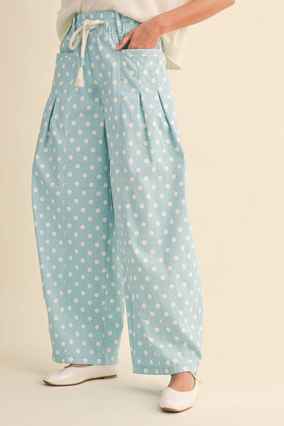 POLKA DOT PLEATED BARREL PANTS MP5098: IVORY POLKA DOT / M