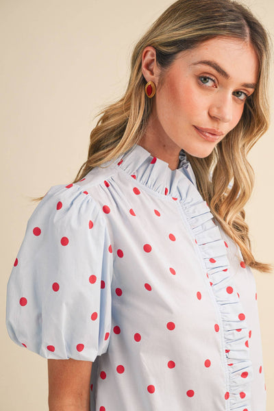 POLKA DOT RUFFLED BUTTON DOWN TOP MTP5101