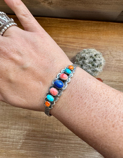 Mix Stone and Sterling Silver Cuff Bracelet