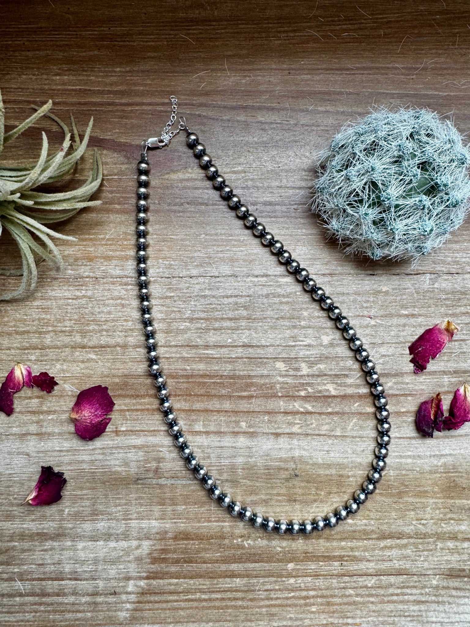 6mm Sterling Silver "Navajo Style" Pearl Necklace-Lengths from 14"-32"