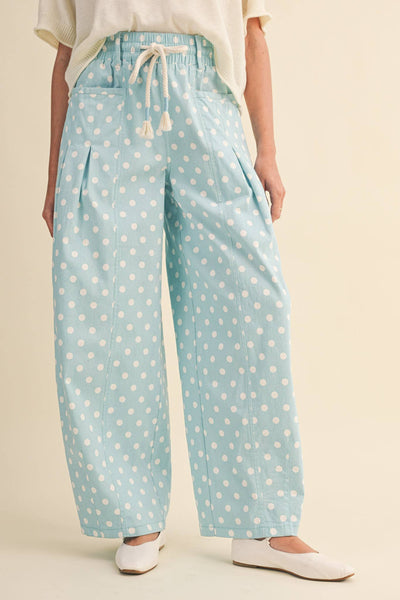 POLKA DOT PLEATED BARREL PANTS MP5098: IVORY POLKA DOT / M