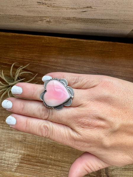 Pink Conch Heart Ring -Adjustable