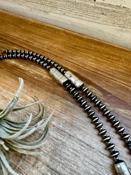 Sterling Silver "Navajo Style" Pearls + Barrel Beads - 28"